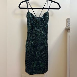 Windsor black w/ green sequin mini dress